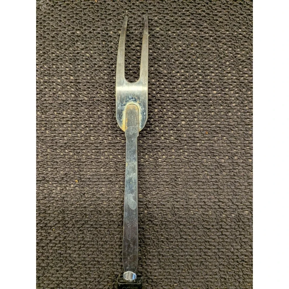 Vintage EKCO Meat Carving Fork 2 Tine Stainless Steel Black Composite Handle MCM